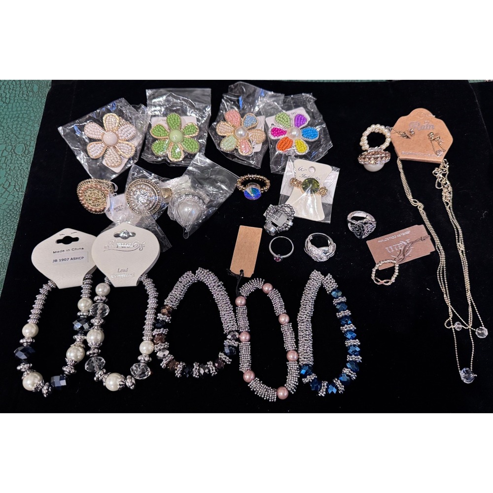 Fashion Jewelry Lot True Rain Beaded Bracelets Floral Rings Layered Necklace NEW